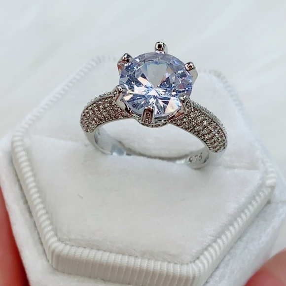 14k white gold ring 4 CT diamond crown pave halo wedding engagement - Picture 7 of 11